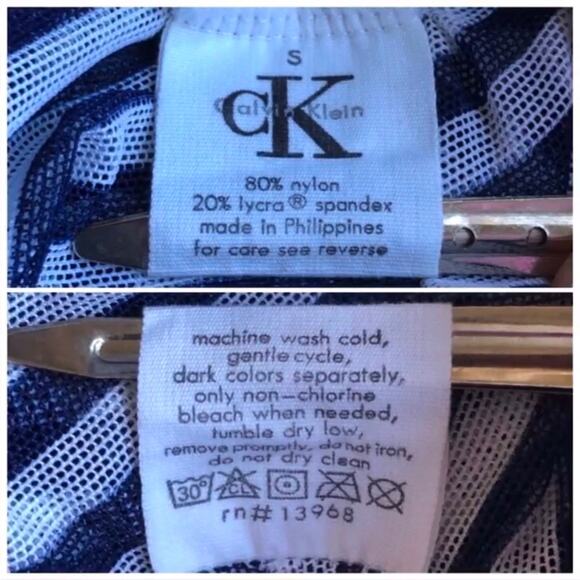 Vintage Navy & White Stripe Mesh Baby Tee, 1990s Calvin Klein Cropped T-Shirt S - Picture 9 of 13